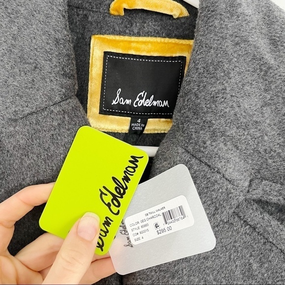 NWT Sam Edelman Double Breasted Wool Blend Twill Coat Lapel Charcoal Grey - Picture 8 of 8